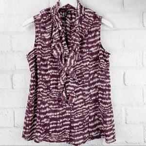 Relativity Wine & Cream Sleeveless Button Blouse